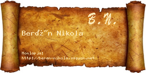 Berán Nikola névjegykártya